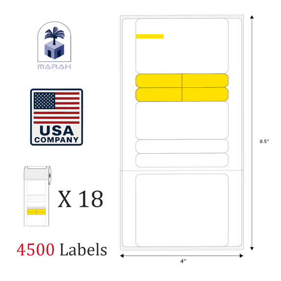 Marah Prescription Labels Direct Thermal Prescription Labels 4" W x 8.5" L RX Labels Pharmacy Grade with Scratch and UV Resistance Pharmacy Grade 250 Label Per Roll (18Rolls in case, 4500 in Total)