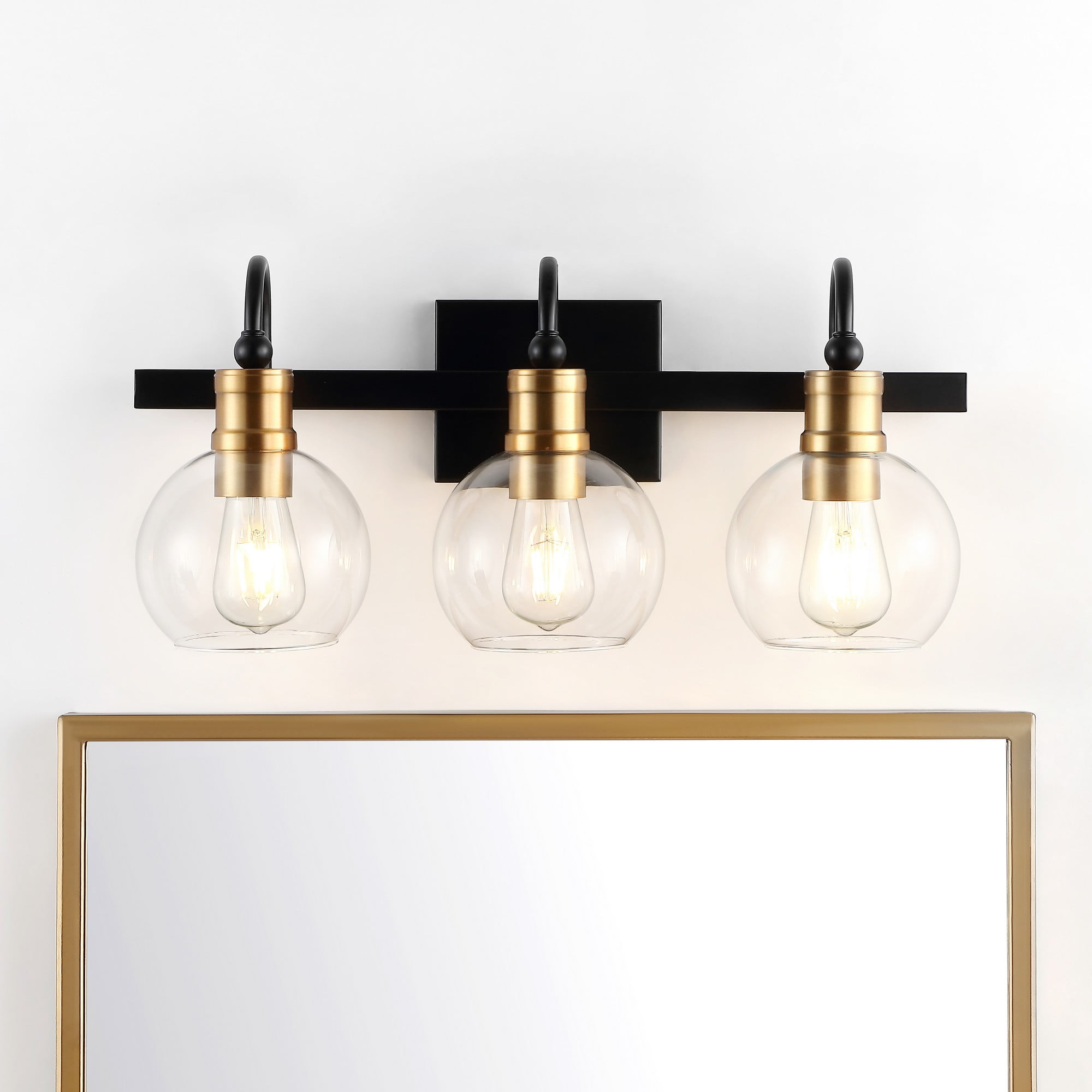 Marais 21.5" Black Iron 3-Light Vanity Light with Clear Glass Shades