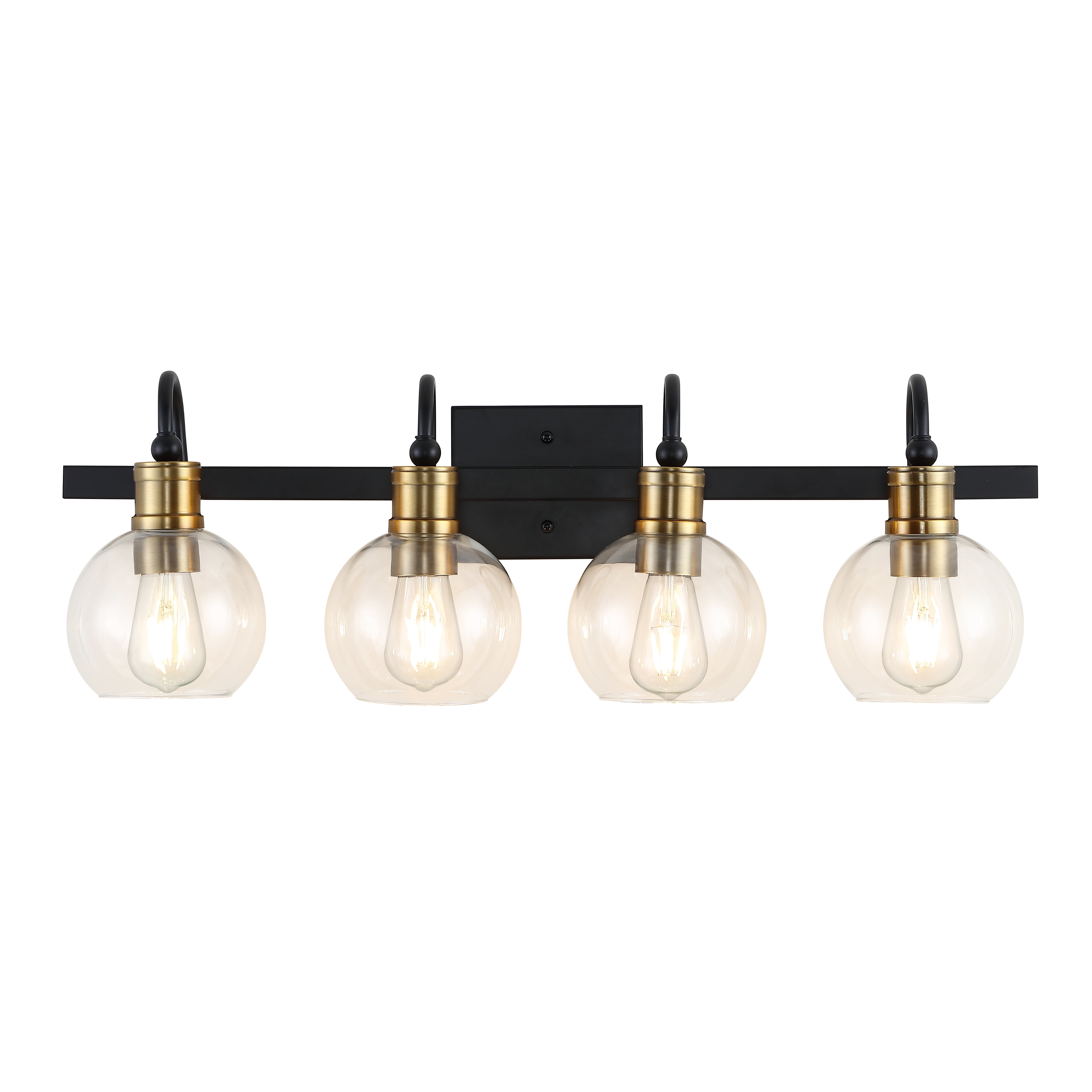 Espanola Black Iron 4-Light Vanity with Clear Glass Globes