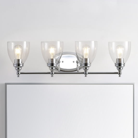 JONATHAN Y Marais 30" 4-Light Metal/Glass LED Vanity, Chrome