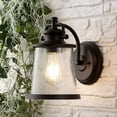 thumbnail image 1 of JONATHAN Y Marais 6.75" Iron/Seeded Glass Vintage Rustic LED Outdoor Sconce, Oil Rubbed Bronze, 1 of 10