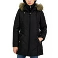 thumbnail image 1 of Maralyn & Me BLACK Juniors' Bibbed Faux-Fur-Trim Hooded Chevron Jacket, XXL, 1 of 1