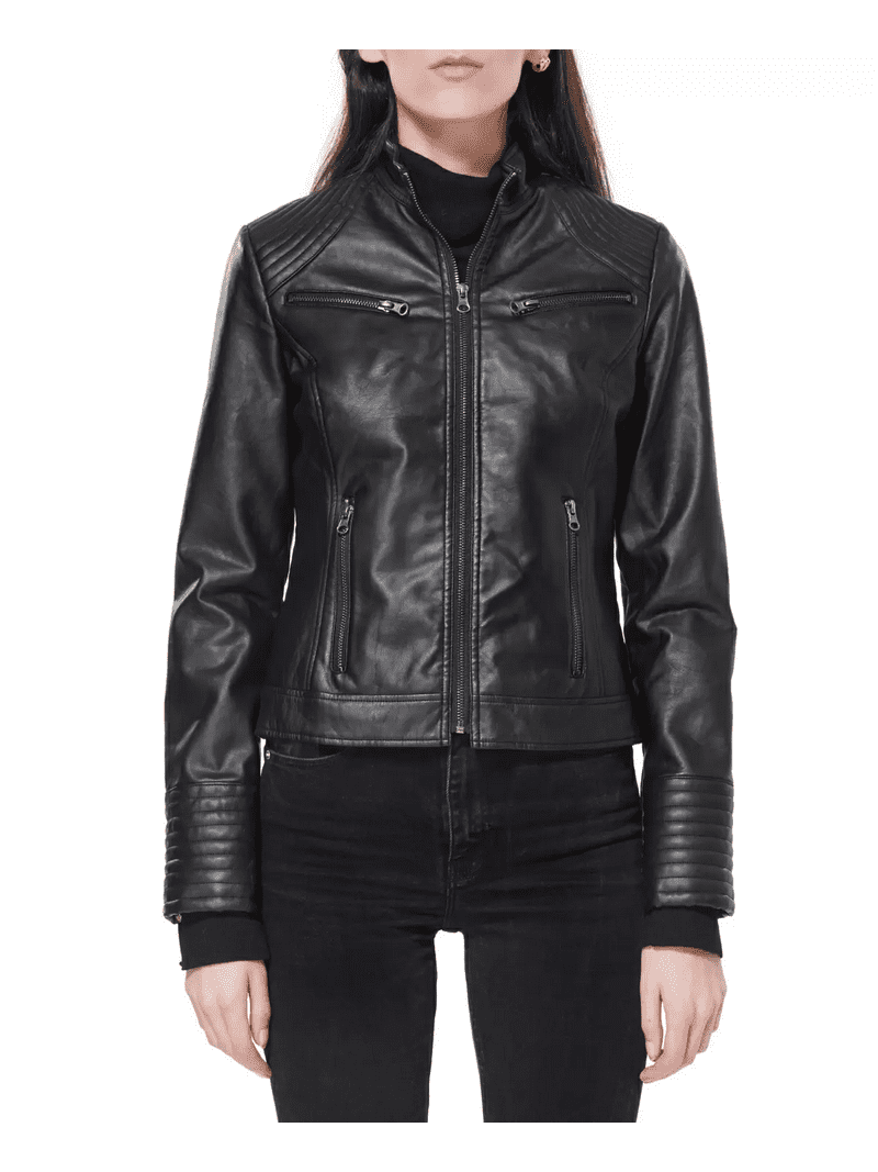 Maralyn Me BLACK Juniors' Faux-Leather Jacket, US X-Large