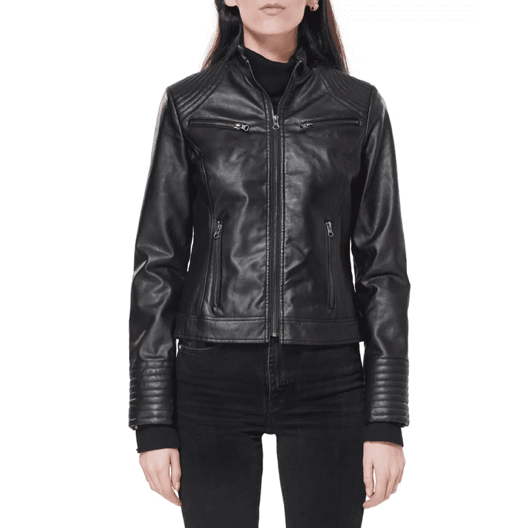 Maralyn & Me BLACK Juniors' Faux-Leather Jacket, US X-Large