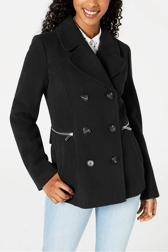 Women's Double Breasted Peacoat Black Size Small