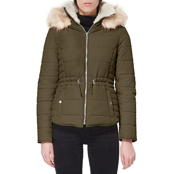 Maralyn & Me Junior's Faux Fur Trim Hooded Green Size X-Large