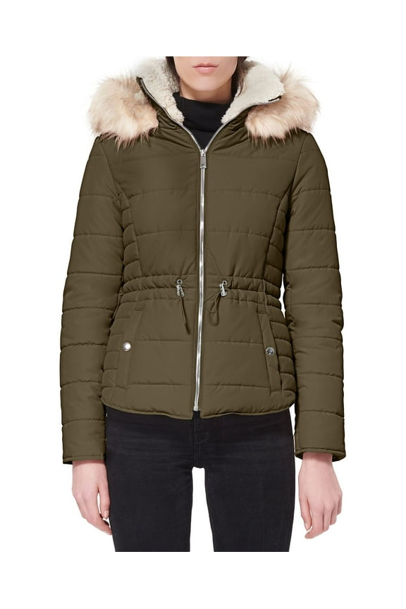 Junior's Faux Fur Trim Hooded Green Size X-Large