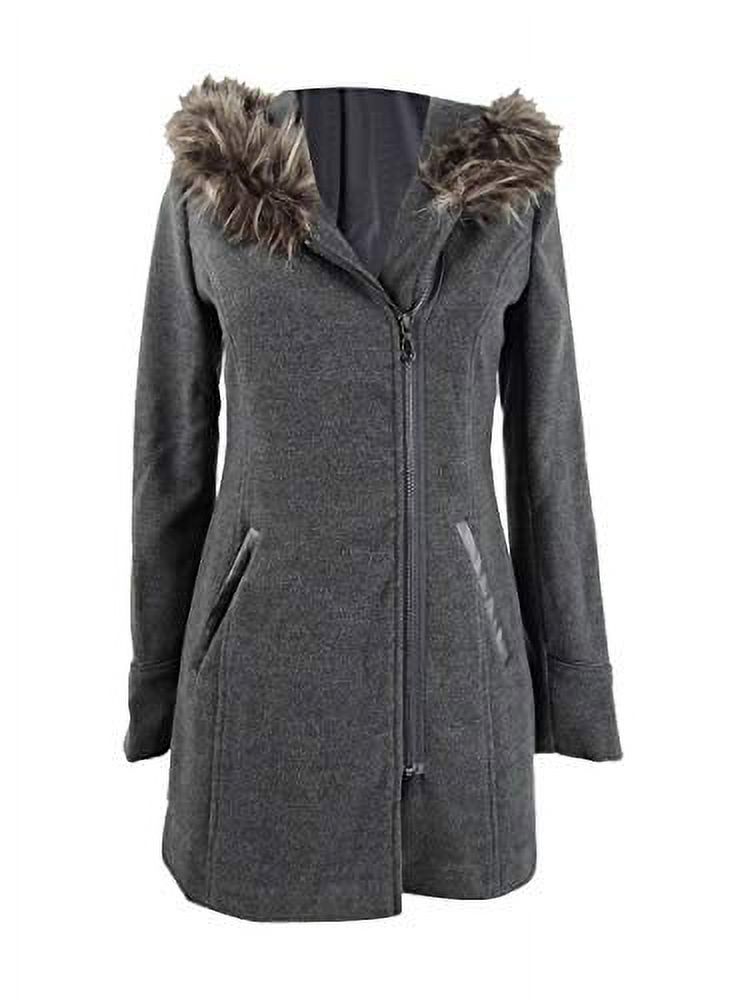 Maralyn & Me Juniors' Asymmetrical-Zip Faux-Fur-Trim Hooded Coat (S, Charcoal) - image 1 of 2