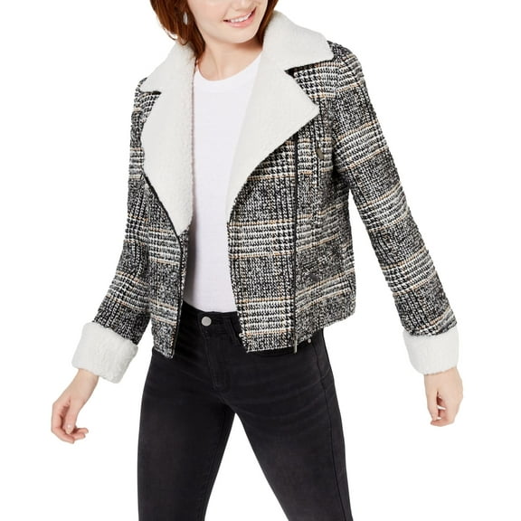 Maralyn & Me Juniors Faux-Shearling-Trim Moto Jacket, Charcoal, XL