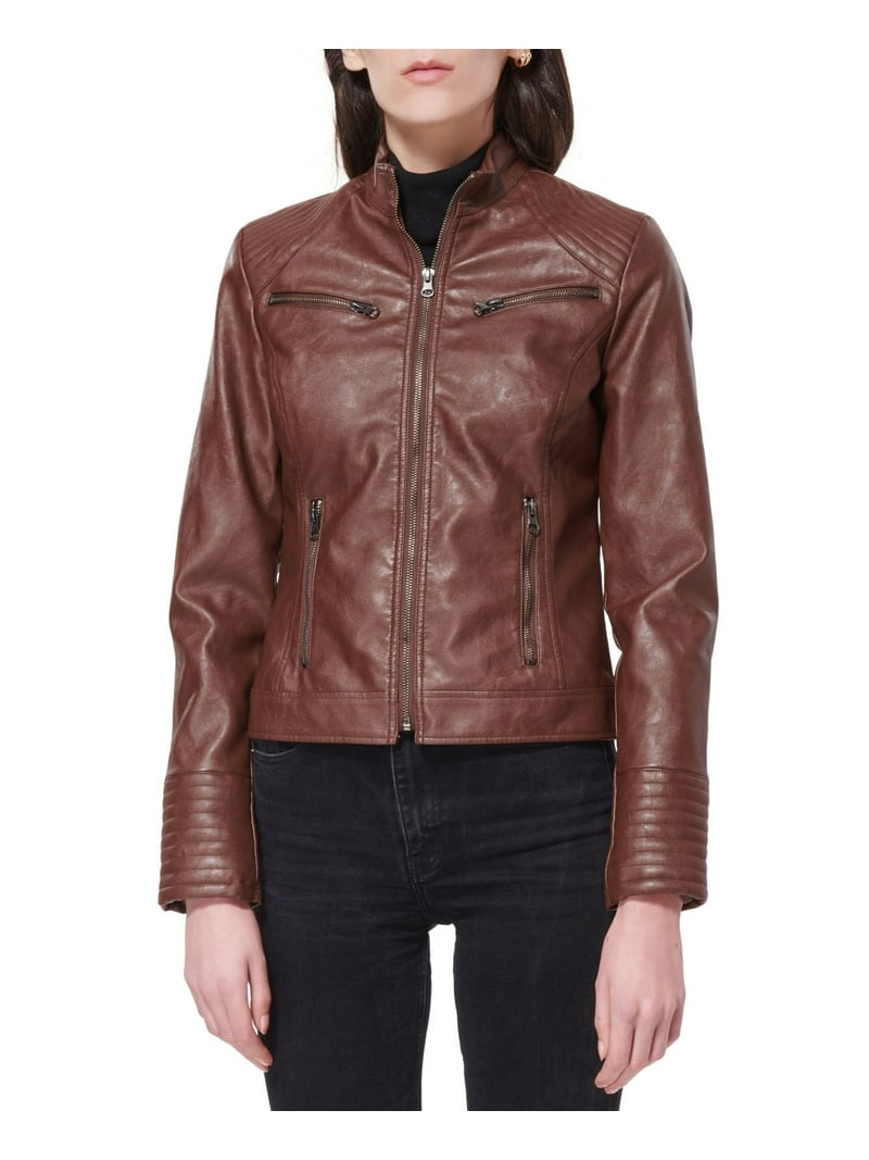 Maralyn Me Juniors Faux-leather Jacket Brown, XXLarge