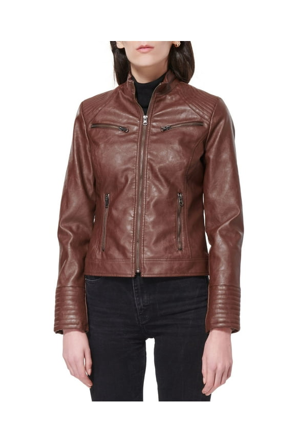 Maralyn Me Juniors Faux-leather Jacket Brown, XXLarge