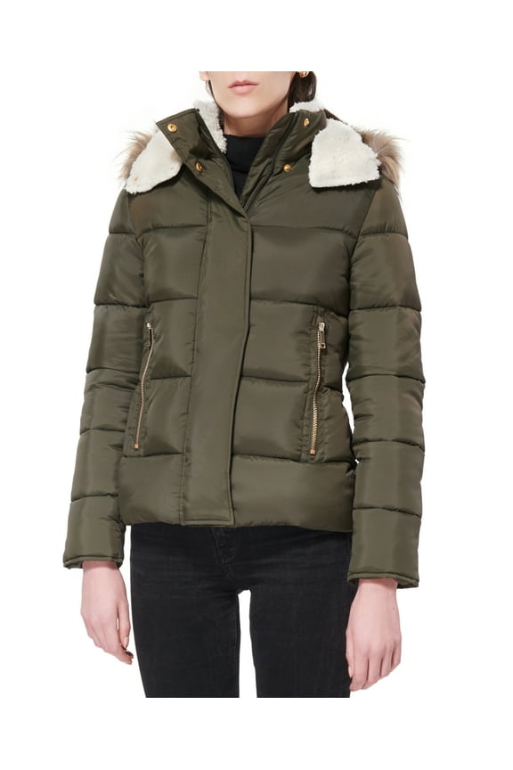 OLIVE Women's Juniors' Faux-Fur-Trim Hooded Puffer Coat, XL