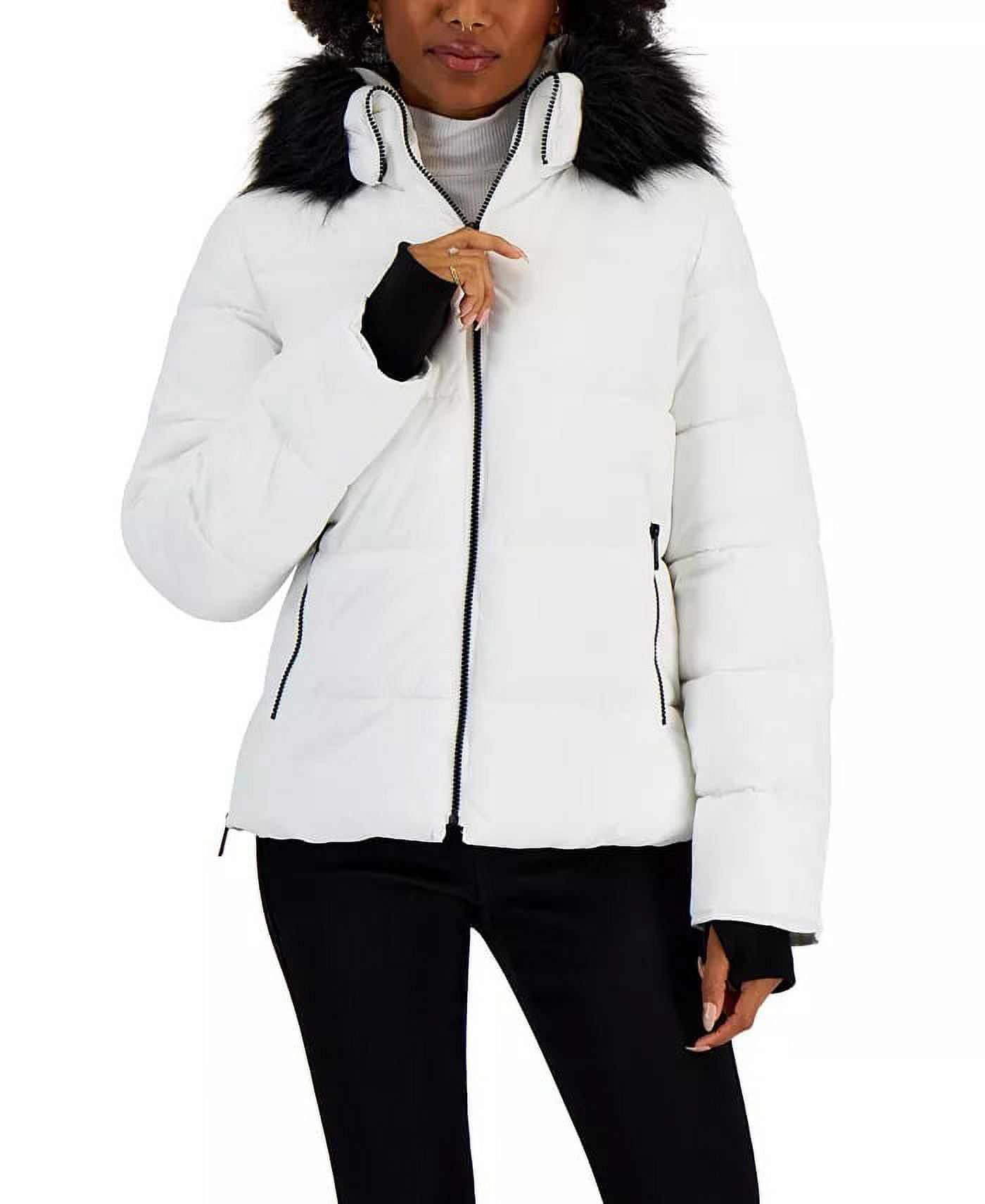Maralyn Me WINTER WHITE Women s Juniors Faux Fur Hooded Puffer Coat S Walmart