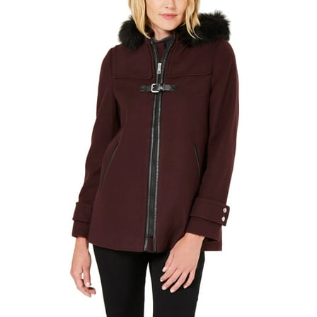 Maralyn  Me Women's Faux Fur Trim Hooded Peacoat