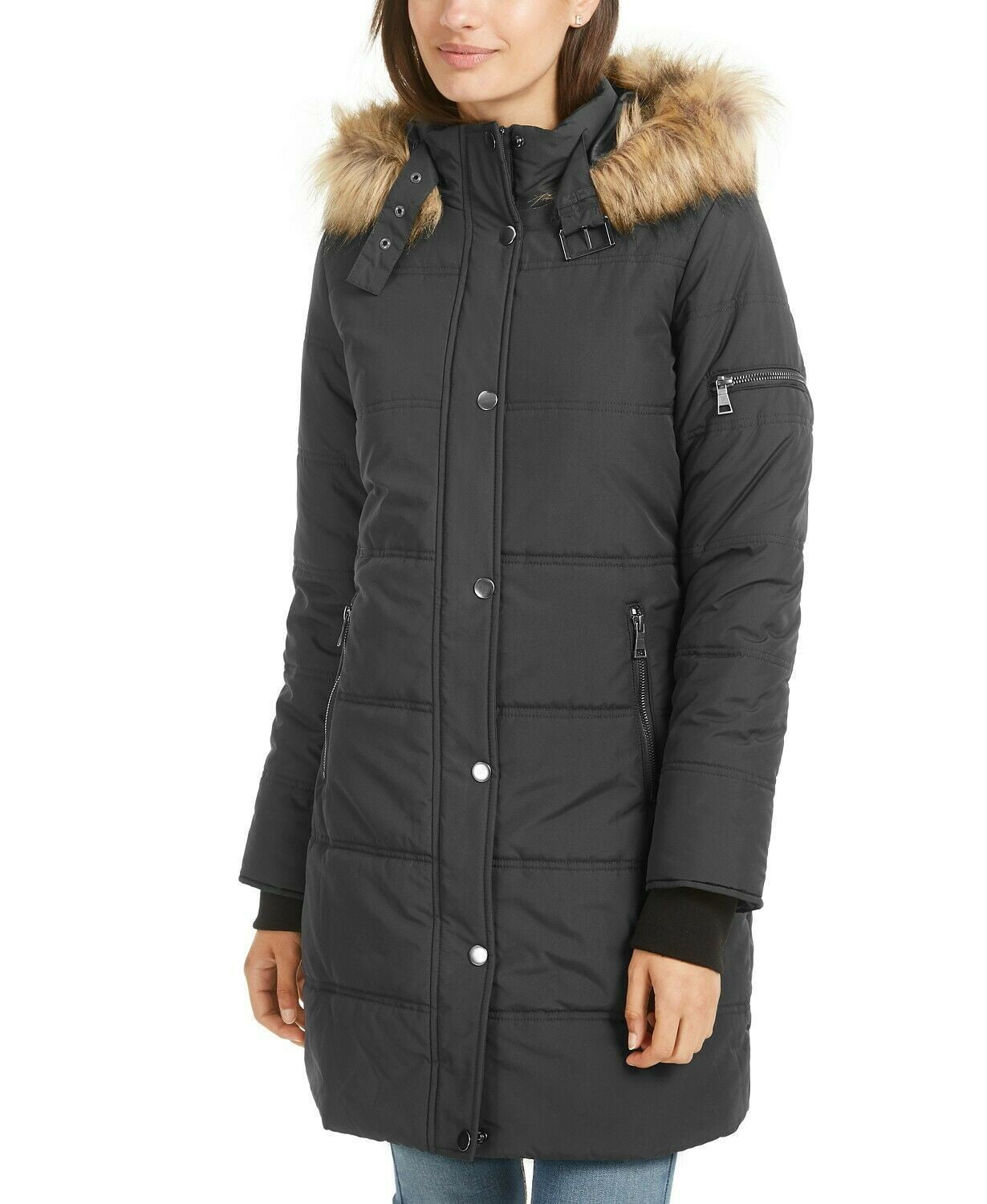 Maralyn Me Women s Faux Fur Trim Hooded Puffer Coat Jacket Gray