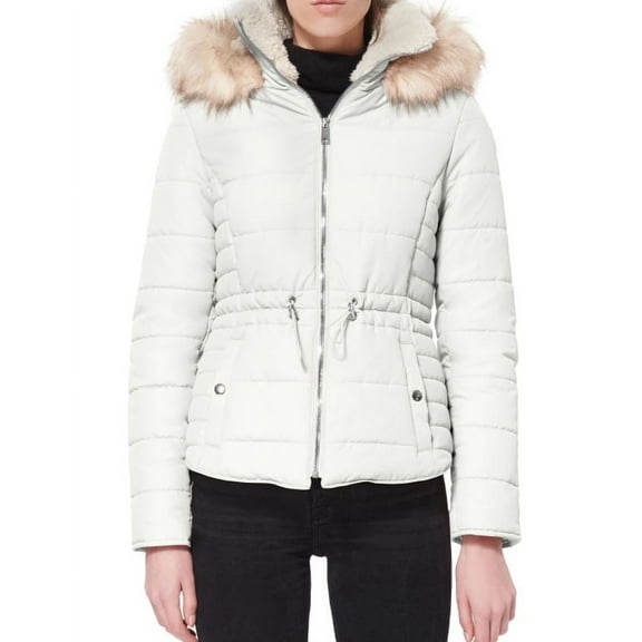 Maralyn & Me Women's IvoryJuniors' Faux-Fur-Trim Hooded Puffer Coat, XS