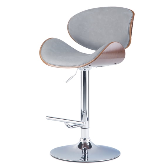 Marana Stone Grey Bentwood Swivel Bar Stool - Adjustable Height, Walnut Veneer, Chrome Base, Kitchen/Bar. Modern Design, 360° Swivel, Comfortable Padded Seat.