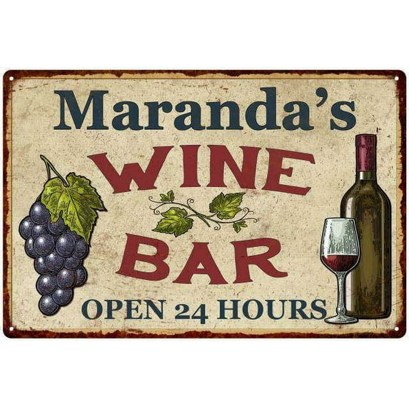 Maranda's Rustic Wine Bar Sign Wall Decor Kitchen Gift 16 x 24 Matte Finish Metal 116240056837