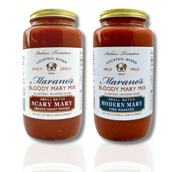 Marano's Small Batch Premium Bloody Mary Mixer, Scary & Modern Mary, 32 oz. (Pack of 2) - No Added Sugar, Water, Paste - Gluten Free, Non-GMO, Paleo/Keto Friendly. Made with 100% Italian Tomatoes.