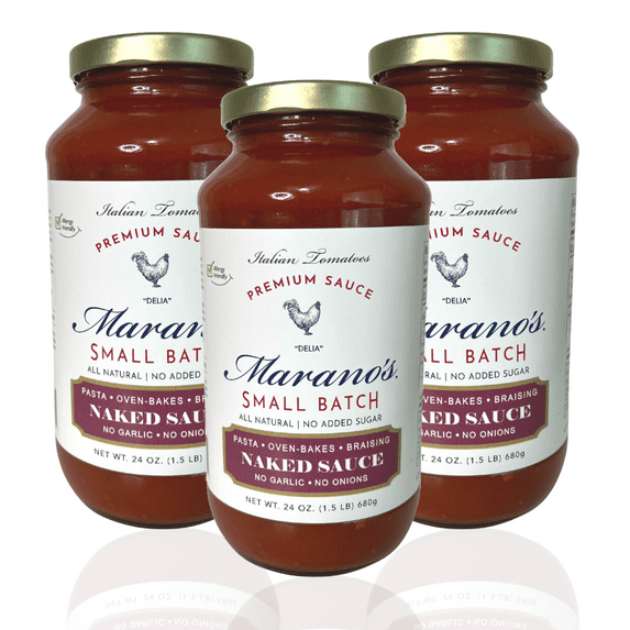 Marano's Small Batch Premium Pasta Sauce, Naked Sauce, 24 oz. (Pack of 3) - No Added Sugar, Water, Paste - Gluten Free, Non-GMO, Paleo/Keto Friendly, Made with 100% Italian Tomatoes.