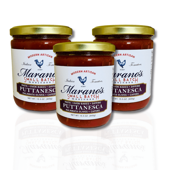 Marano's Small Batch Premium Pasta Sauce, Puttanesca, 15 oz. (Pack of 3) - No Added Sugar, Water, Paste - Gluten Free, Non-GMO, Paleo/Keto Friendly, Made with 100% Italian Tomatoes.