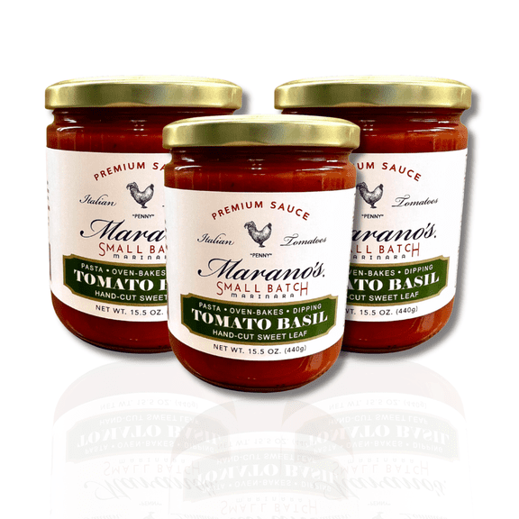 Marano's Small Batch Premium Pasta Sauce, Tomato Basil, 15 oz. (Pack of 3) - No Added Sugar, Water, Paste - Gluten Free, Non-GMO, Paleo/Keto Friendly, Made with 100% Italian Tomatoes.