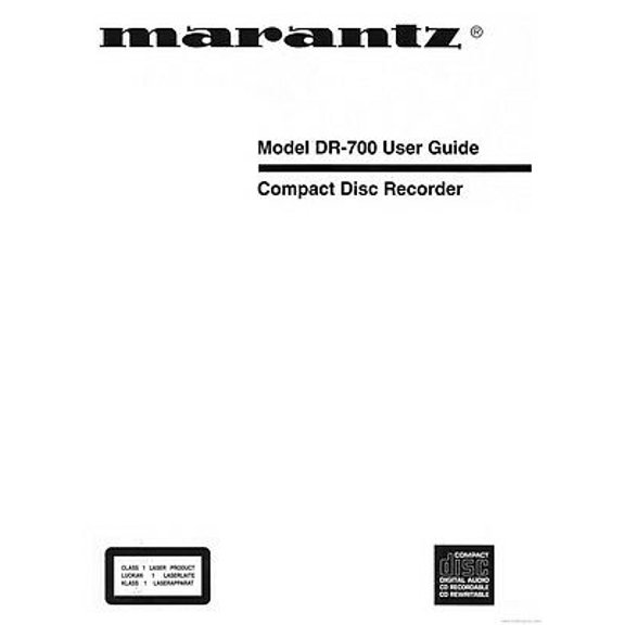 Instruction Manual ONLY for Marantz DR-700 CD Recorder Owners Instruction Manual REPRINT