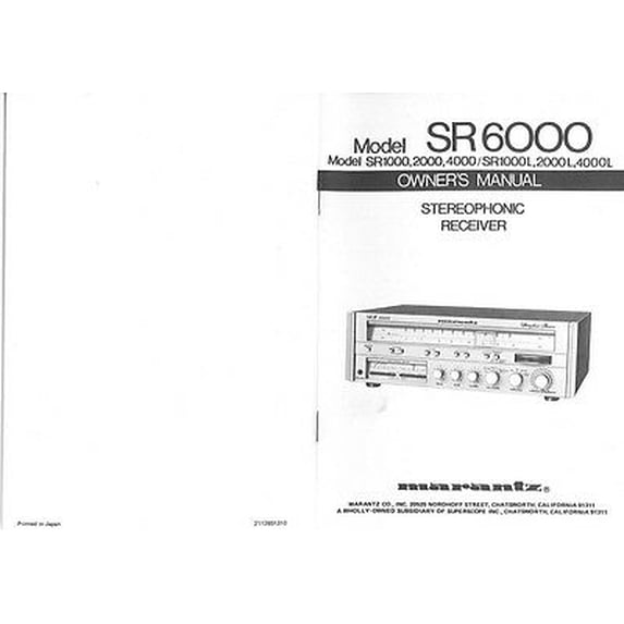 Instruction Manual ONLY for Marantz SR1000L Surround Receiver Owners Manual REPRINT
