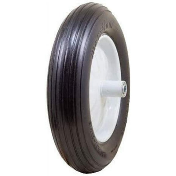 Marathon 4.80/4.00-8" Flat Free Wheelbarrow Tire on Wheel, 6" Centered Hub, 5/8" Ball Bearings, Ribbed Tread