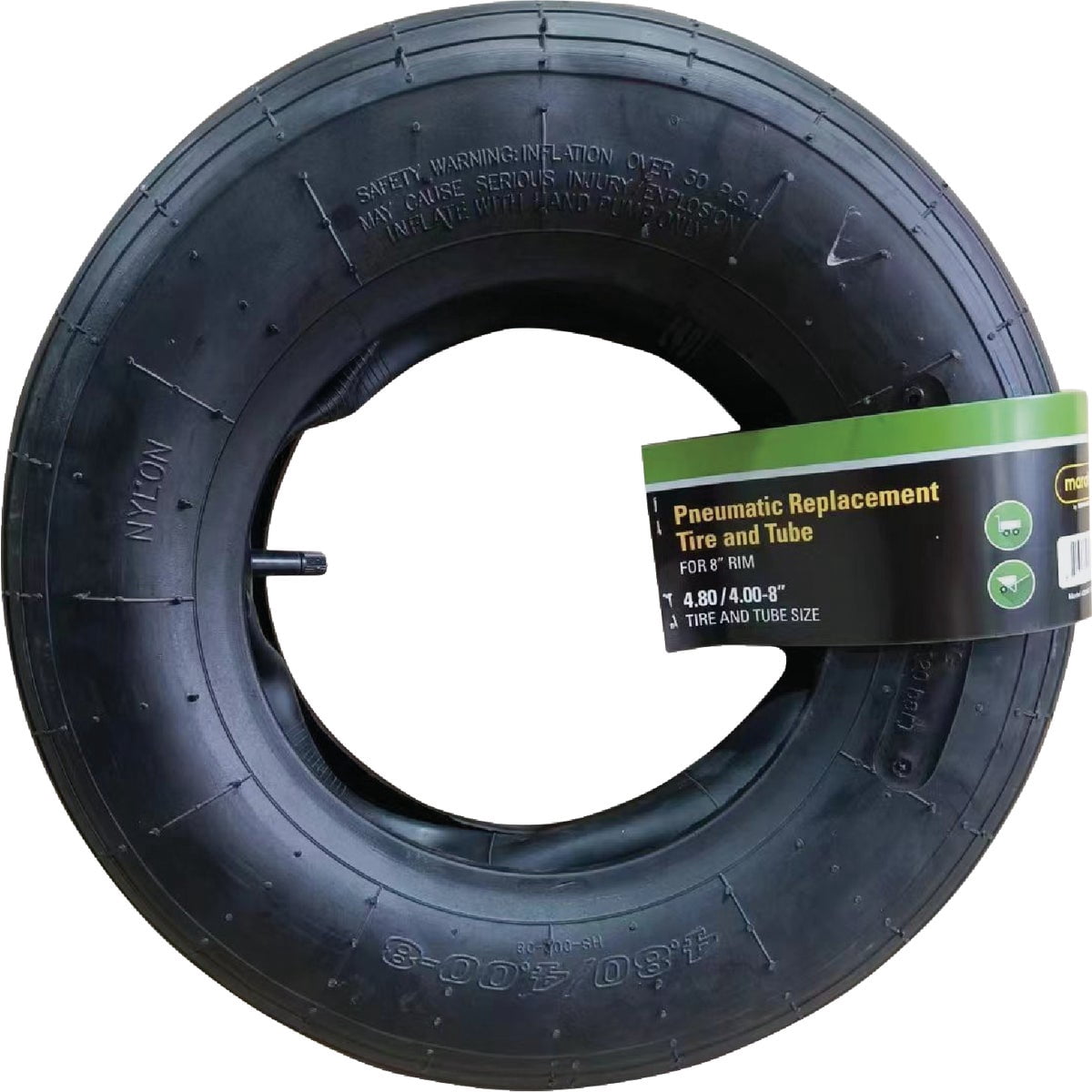 Marathon Replacement Pneumatic Tire and Tube Set - Ribbed Tread - 4.80/4.00-8, 8 Inch