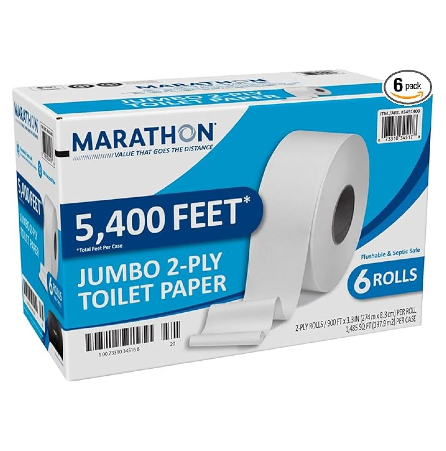 Marathon Bath Tissue, Jumbo Roll, 2-Ply, 3.3" x 900', 6 ct