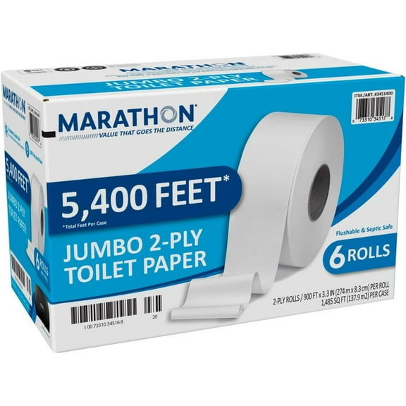 Marathon Bath Tissue, Jumbo Roll, 2-Ply, 3.3" x 900', 6 ct