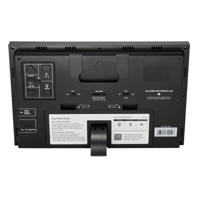 Marathon CL030089BK Black Atomic Clock with Auto Backlight