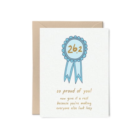 Marathon Congrats Card – "So Proud of You!" with 26.2 Award Ribbon Design – Envelope Included, Blank Inside – Perfect for Runners’ Achievement Celebrations