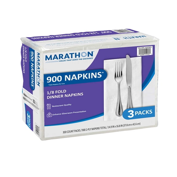 Marathon Dinner Napkin, 1/8 Fold, 2-Ply, 300-count, 3-pack