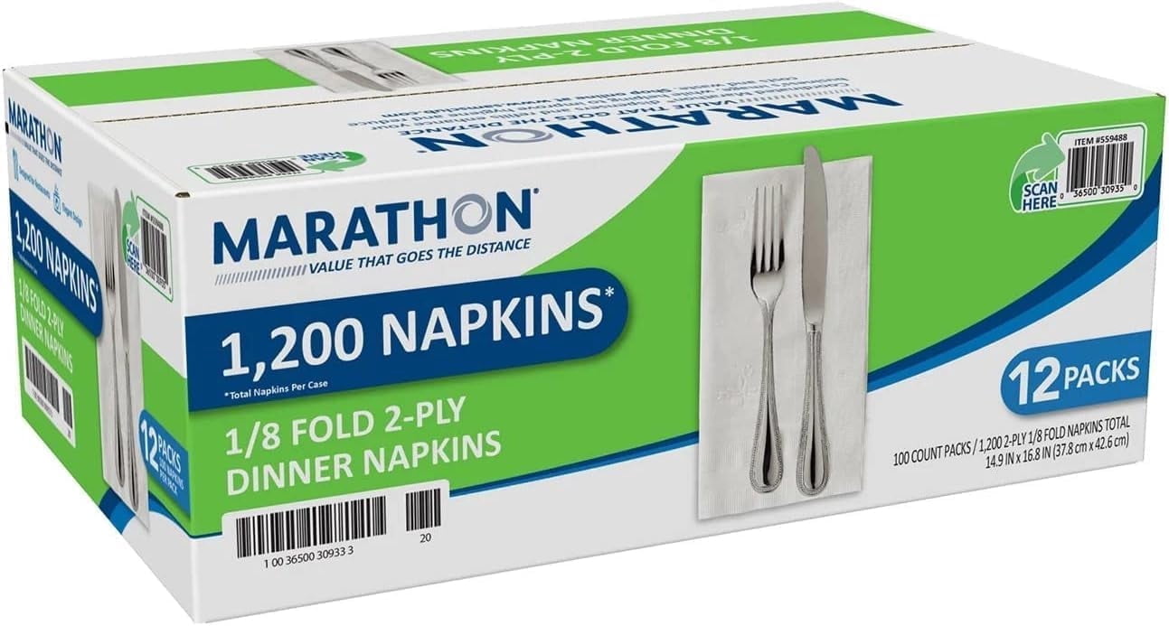 Marathon - Embossed Dinner Napkins, 1/8 Fold - 1,200 Napkins
