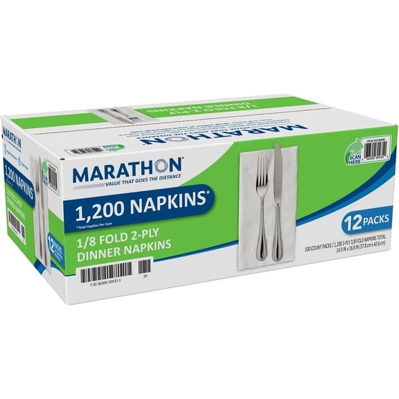 Marathon - Embossed Dinner Napkins, 1/8 Fold - 1,200 Napkins