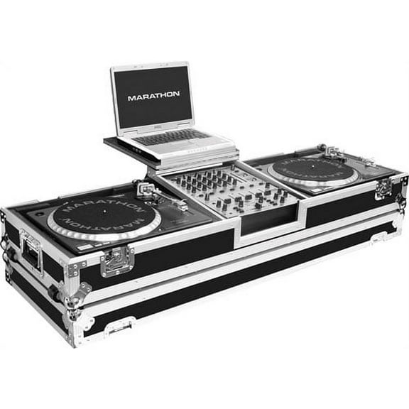 Marathon Flight Road Case MA-DJ12WLT-Standard Holds 2 Turntables In Standard Position 12-Inch Mixer with Low Profile Wheels and Laptop Shelf