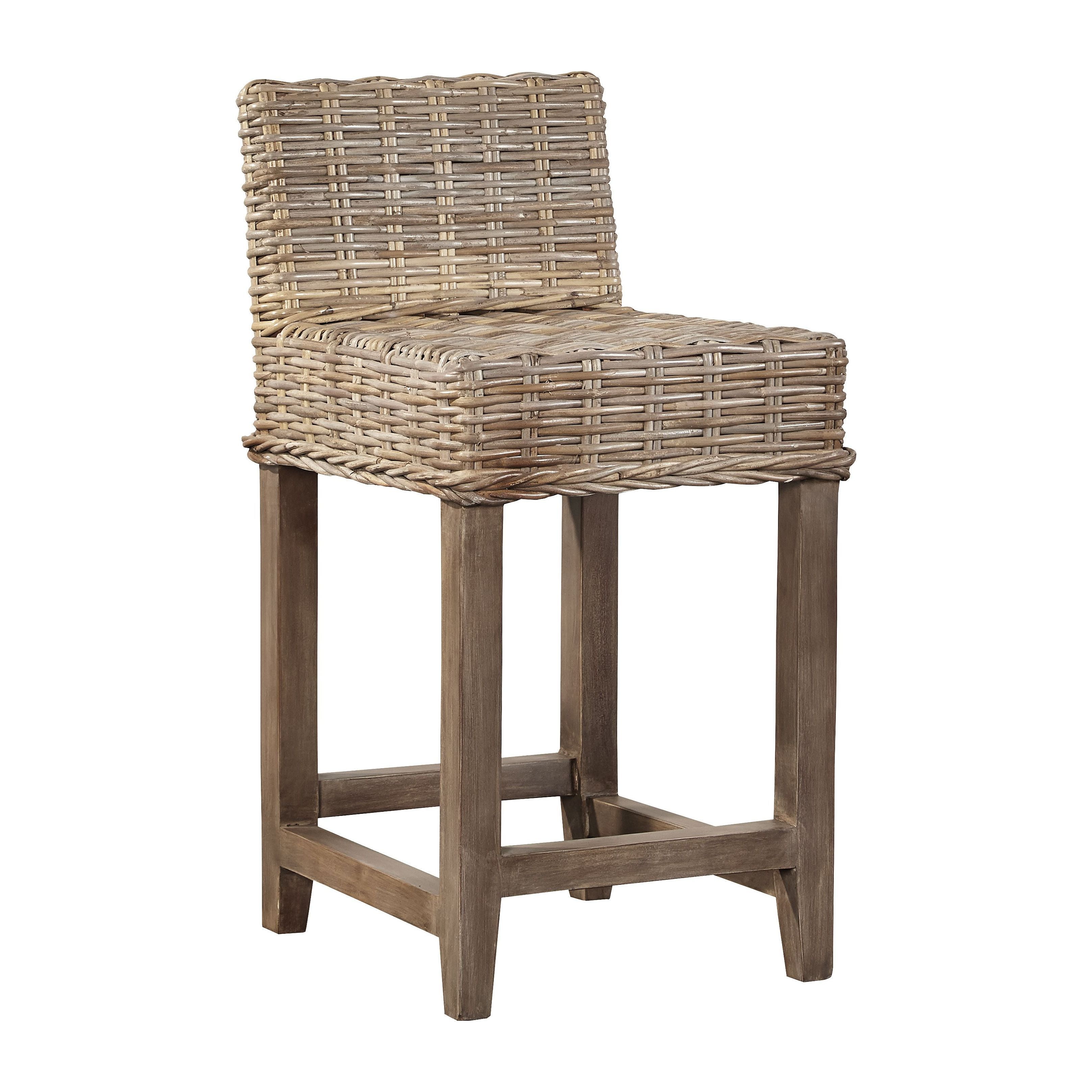 Marathon Handwoven Kubu & Mahogany Counter Stool