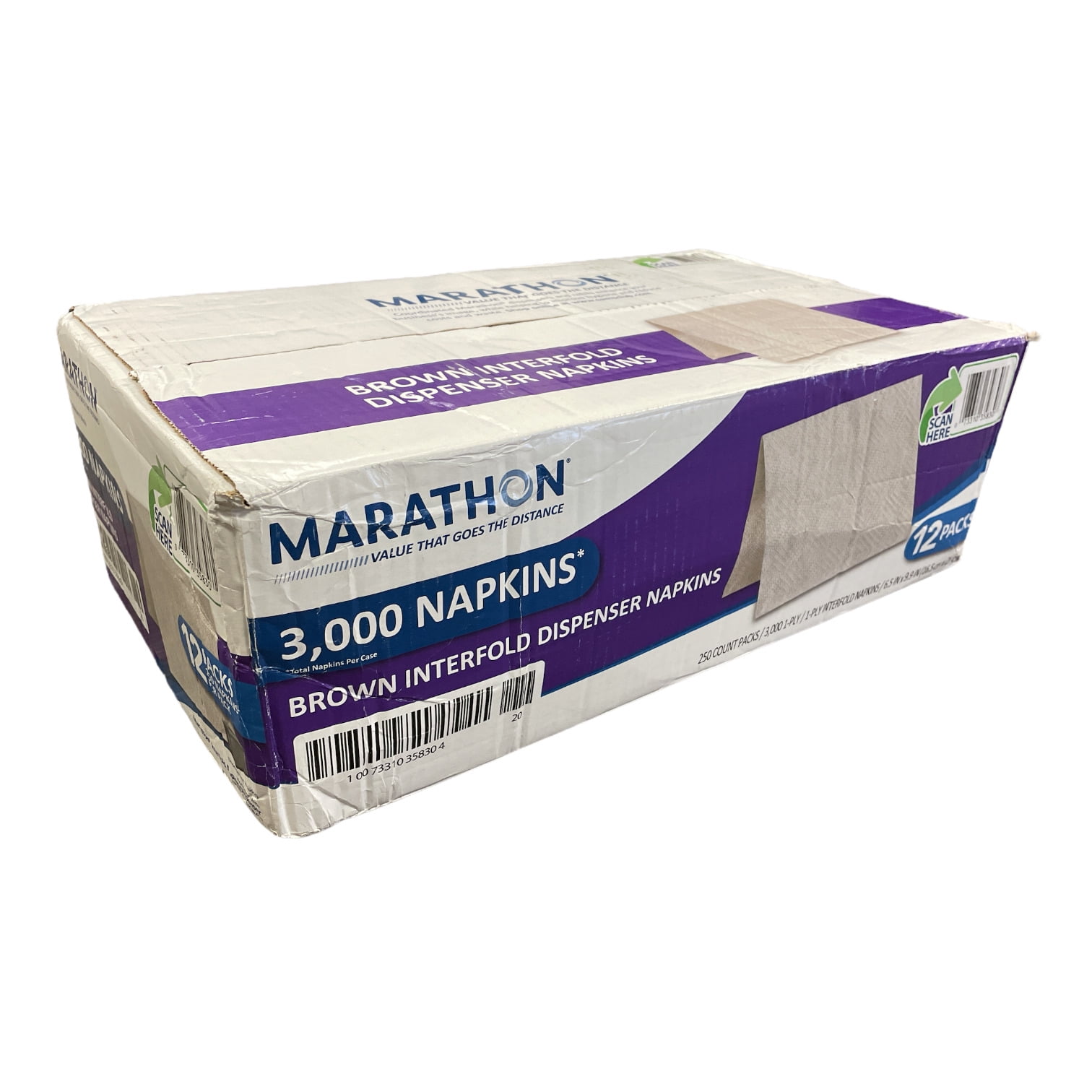 Marathon Interfold 1Ply Napkins, Brown, 3000 Per Case (250 napkins/pk., 12 pk.)
