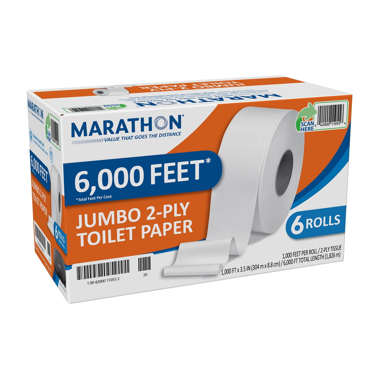 Marathon Commercial Double Jumbo 2Ply Toilet Paper, Septic Safe