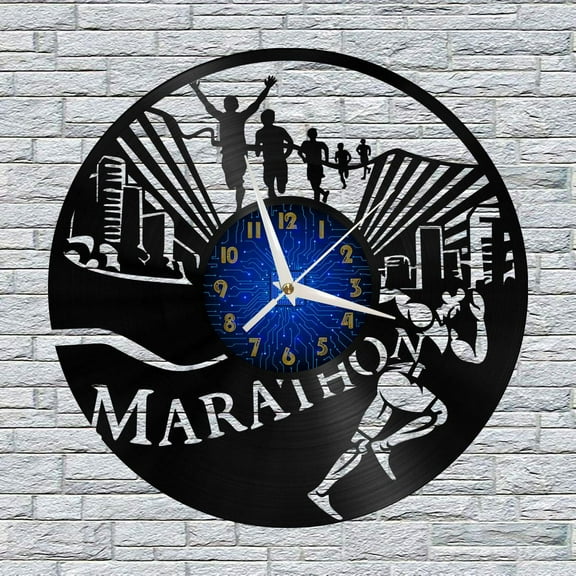 Marathon Match 12 Inch Vinyl Record Wall Clock - Silent, Creative, and Unique Clock for Living Room, Entryway, or Bedroom Decor - Perfect Gift Idea(12 inchs B without LED)