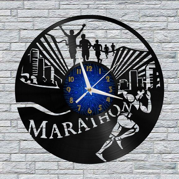Marathon Match 12 Inch Vinyl Record Wall Clock - Silent, Creative, and Unique Clock for Living Room, Entryway, or Bedroom Decor - Perfect Gift Idea(12 inchs B without LED)