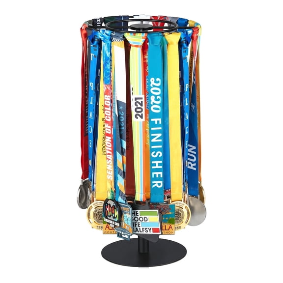 Marathon Medal Display Stand, Adjustable Desktop Metal Medal Holder Holds 30+ Medals, Black Award Rack for Running Sports