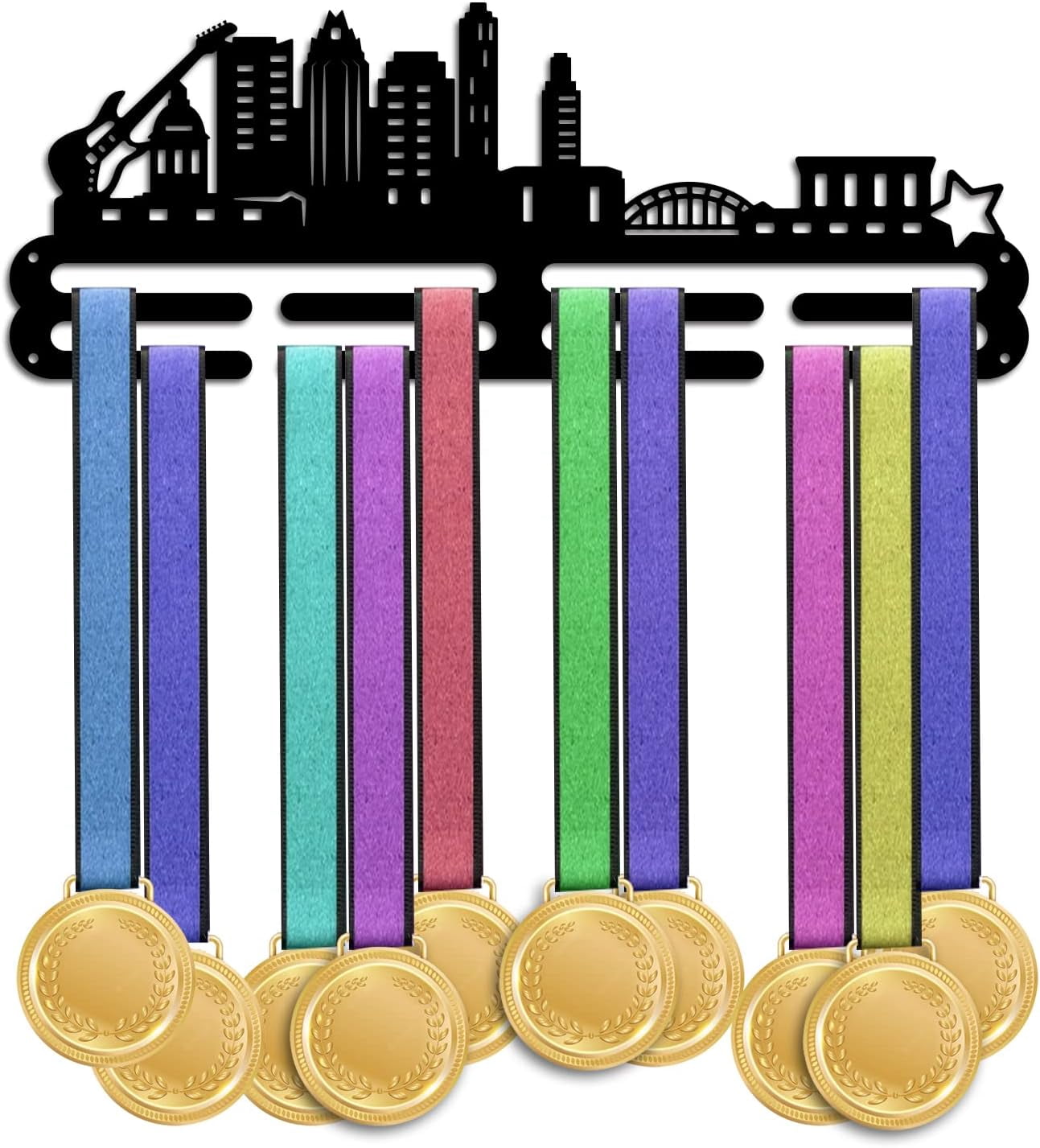 Teared Ribon Marathon Medal Holder City Silhouette Medal Hanger Award Ribbon Hanger ...