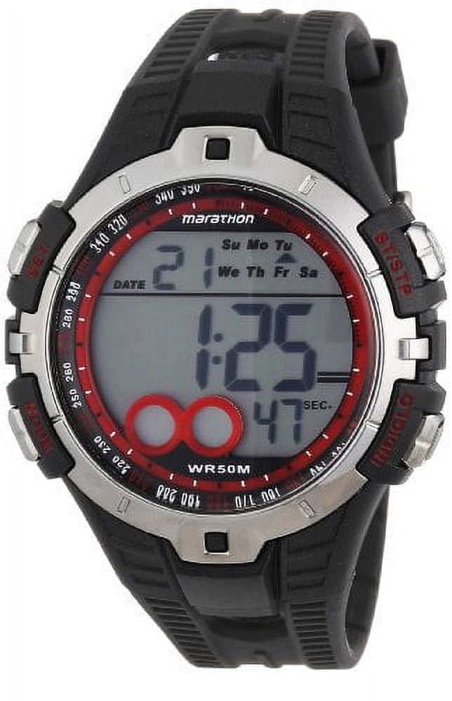 1000HOUR HEARING MARATHON 2020/6〜2021/5 Marathon Men's Digital Full-Size Watch, Black Resin Strap
