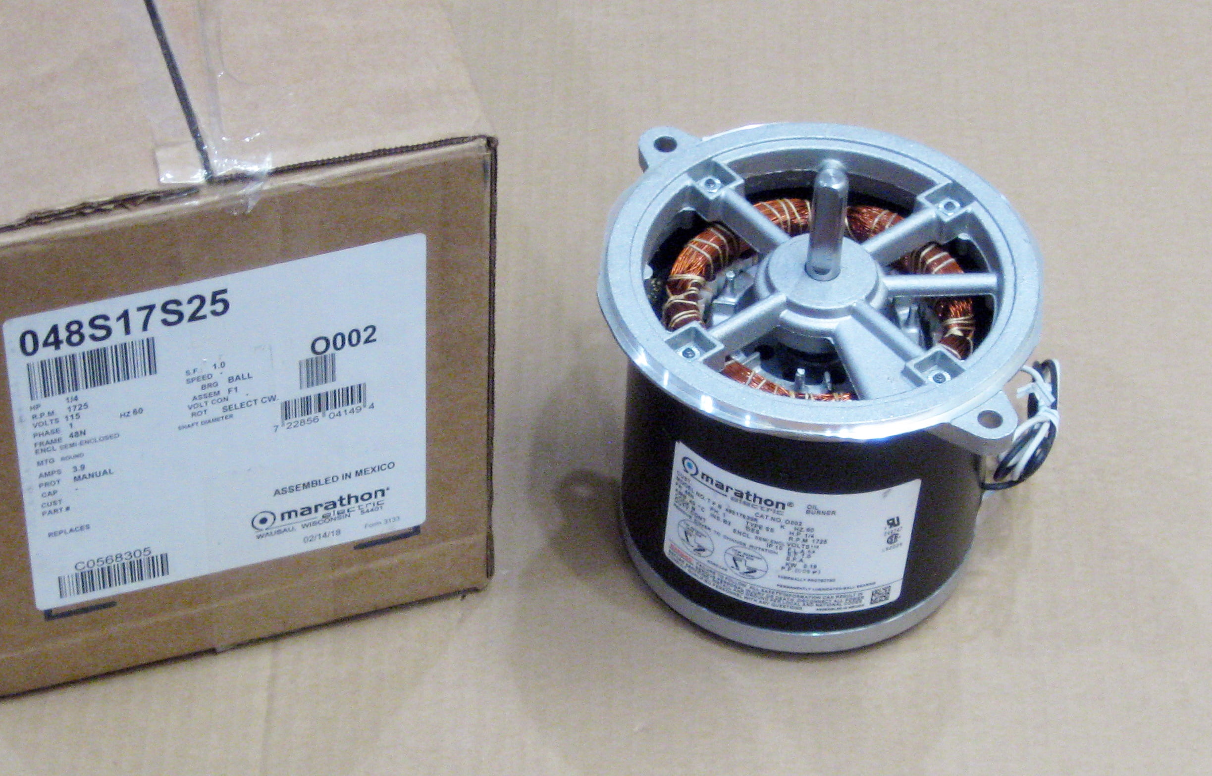 Marathon O002 Oil Burner Furnace Motor 1/4 hp 1725 RPM 48N Frame 115 Volts