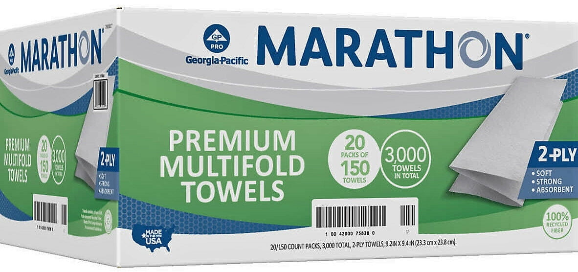 Marathon Premium Multifold Paper Towels 150 Per Pack, 20 Packs-3000 Total, White