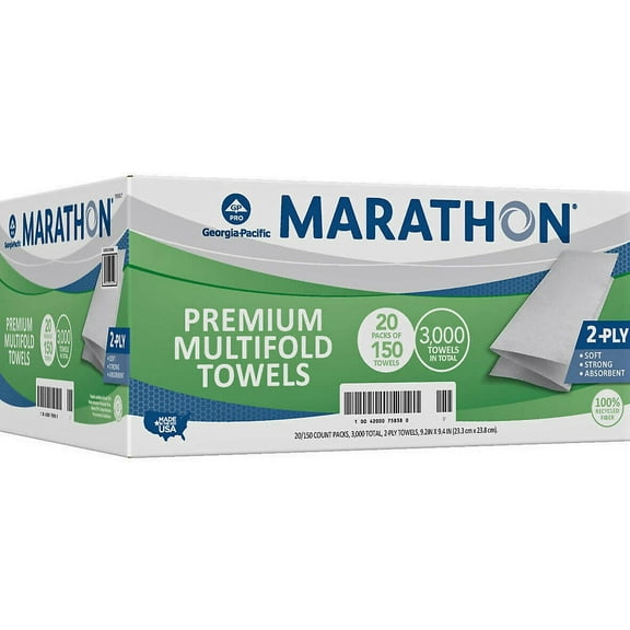 Marathon Premium Multifold Paper Towels 150 Per Pack, 20 Packs-3000 Total, White