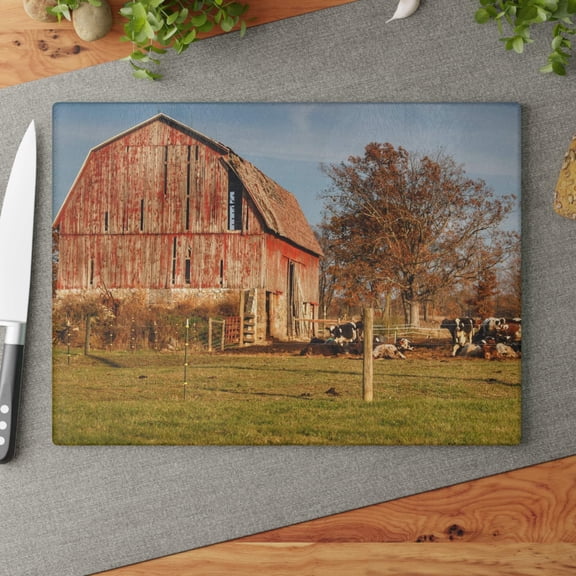 U R There Photography Marathon Road Red Rustic Farmhouse Tempered-Glass Cutting Board 11"x 15"
